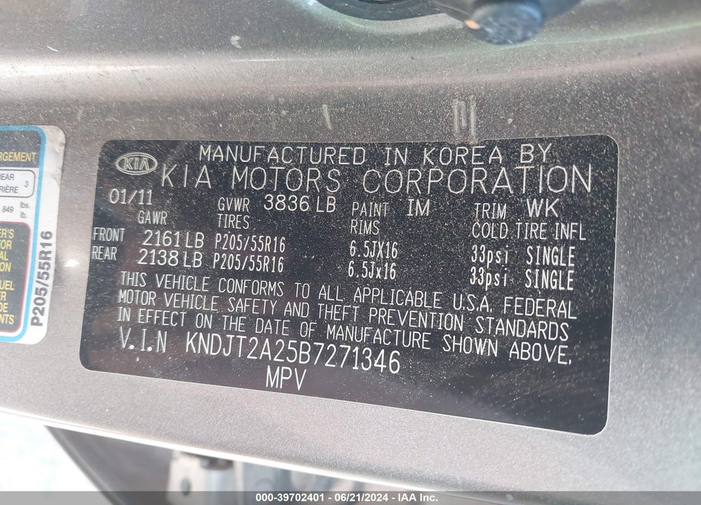 2011 KIA SOUL VIN: KNDJT2A25B7271346