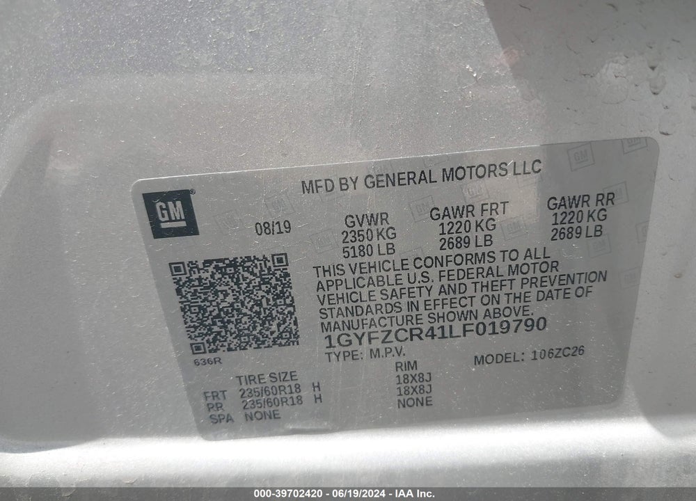 2020 CADILLAC XT4 FWD PREMIUM LUXURY VIN: 1GYFZCR41LF019790