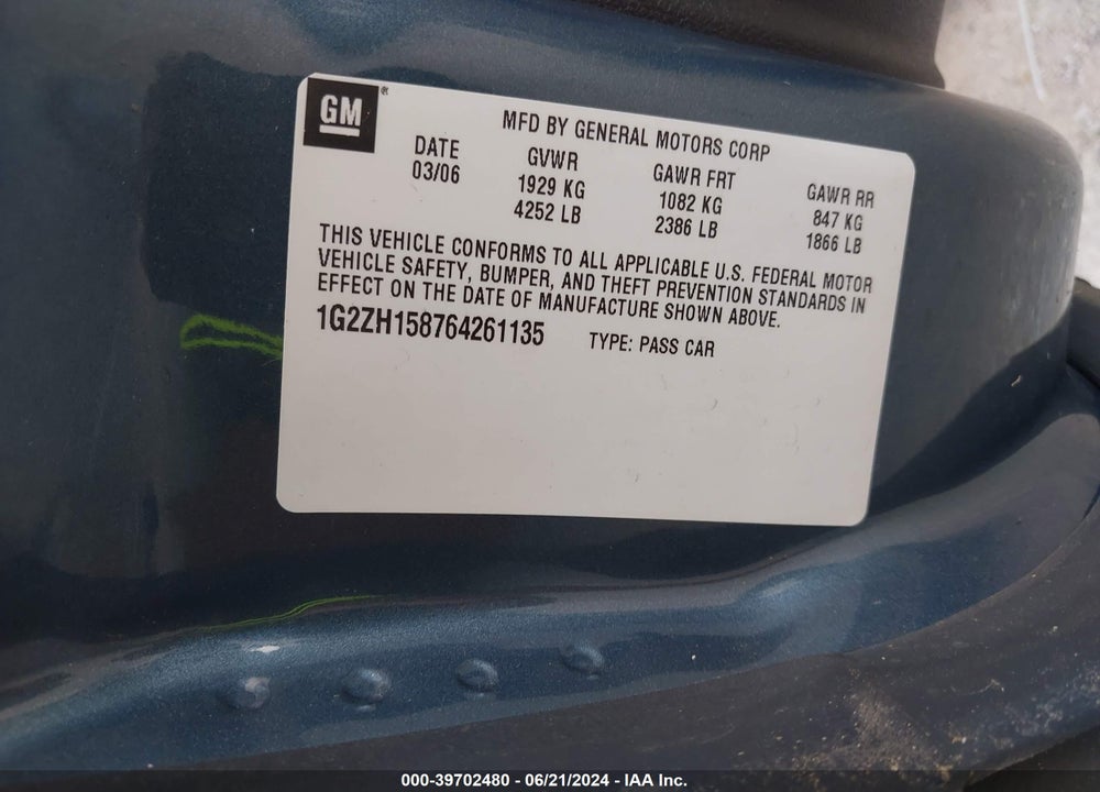 2006 PONTIAC G6 GT VIN: 1G2ZH158764261135