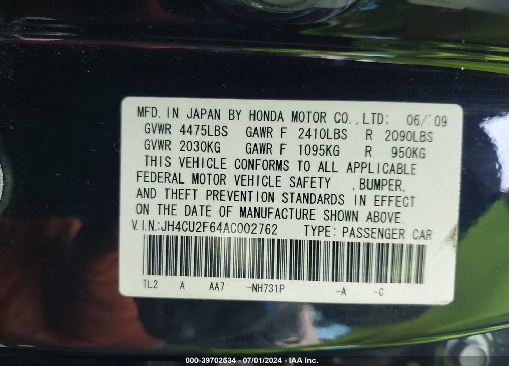 2010 ACURA TSX 2.4 VIN: JH4CU2F64AC002762