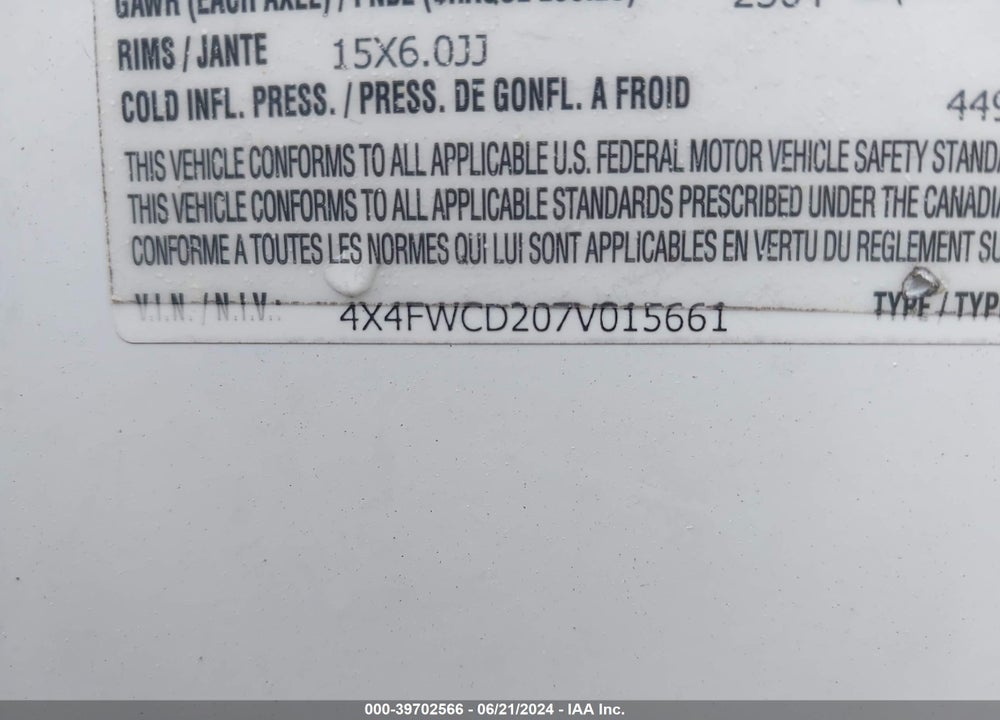 2007 FOREST RIVER OTHER VIN: 4X4FWCD207V015661