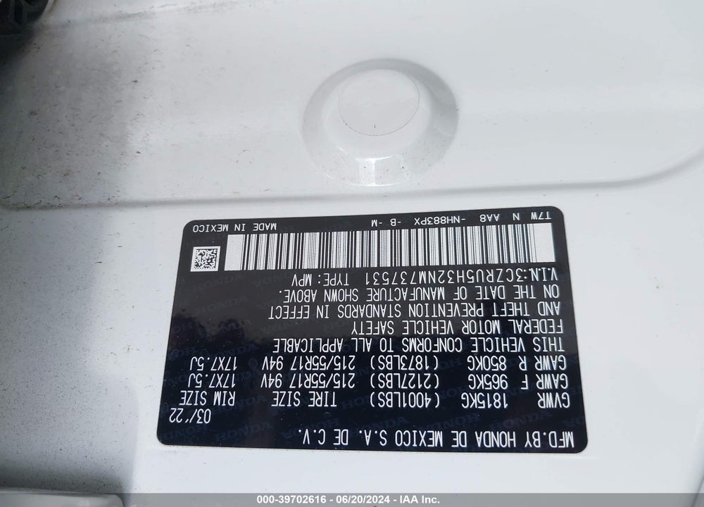 2022 HONDA HR-V 2WD LX VIN: 3CZRU5H32NM737531