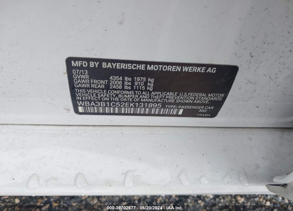 2014 BMW 320I VIN: WBA3B1C52EK131895