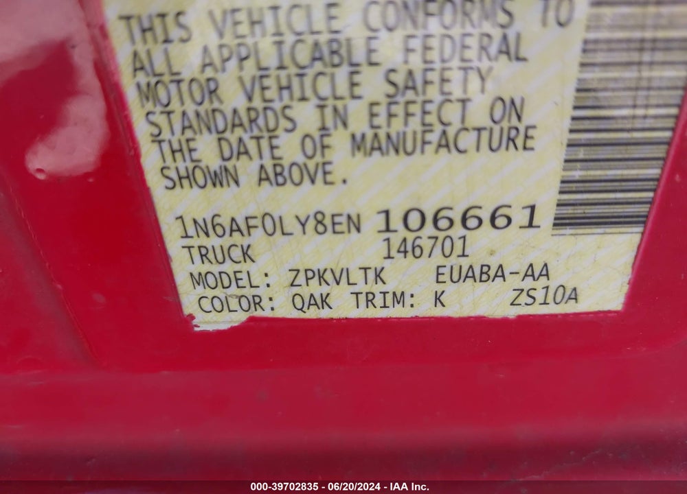 2014 NISSAN NV CARGO NV2500 HD VIN: 1N6AF0LY8EN106661