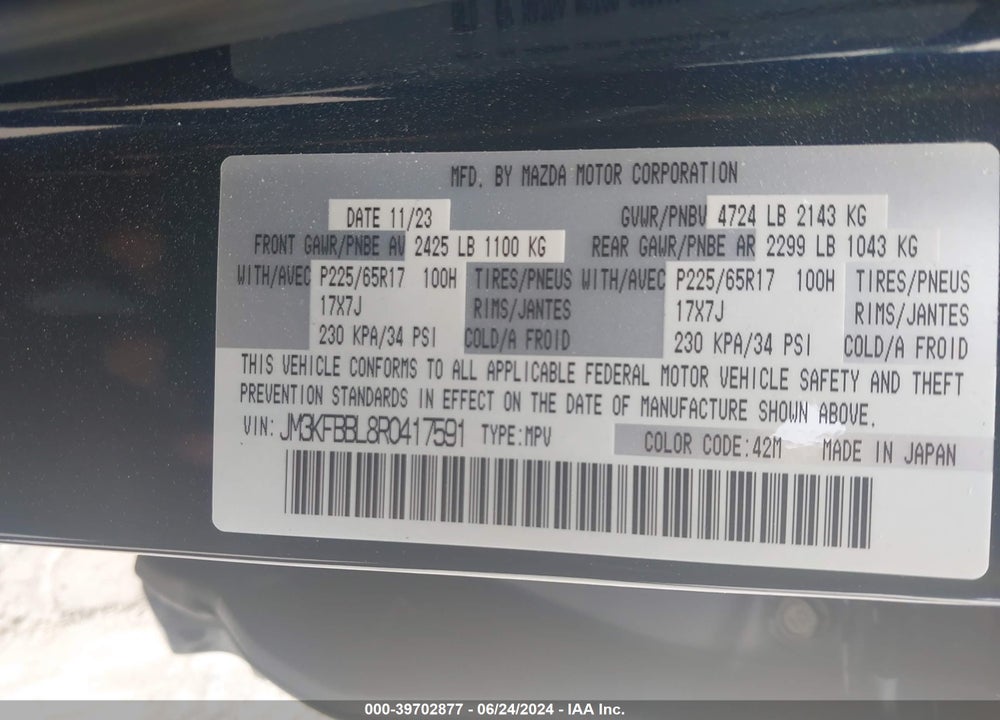 2024 MAZDA CX-5 2.5 S SELECT VIN: JM3KFBBL8R0417591