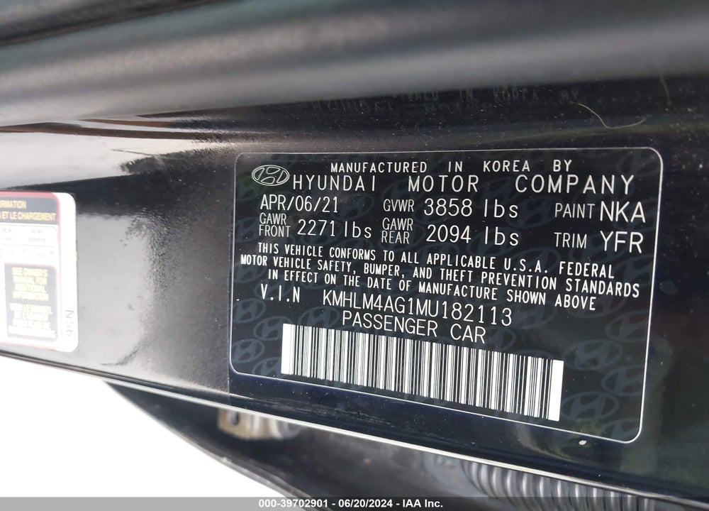 2021 HYUNDAI ELANTRA SEL VIN: KMHLM4AG1MU182113