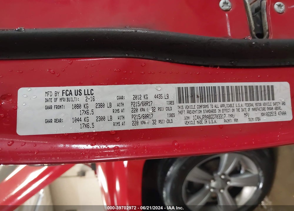 2016 JEEP PATRIOT SPORT SE VIN: 1C4NJPBA8GD703317
