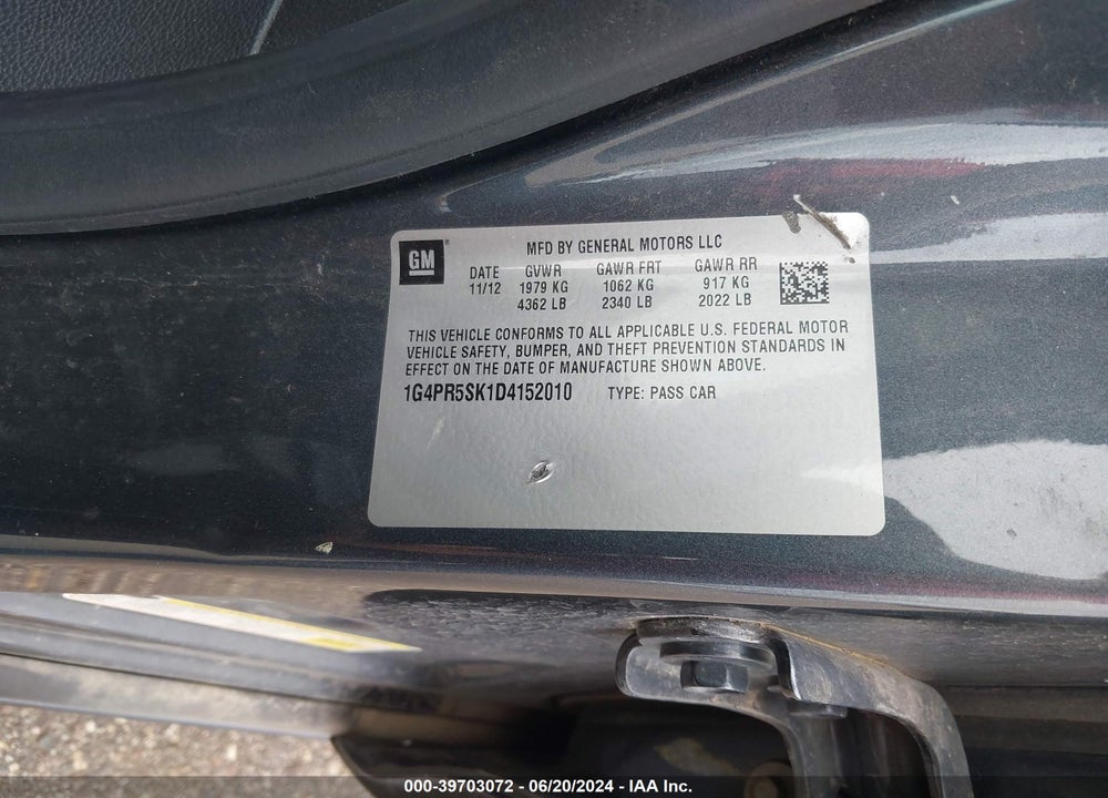 2013 BUICK VERANO CONVENIENCE GROUP VIN: 1G4PR5SK1D4152010