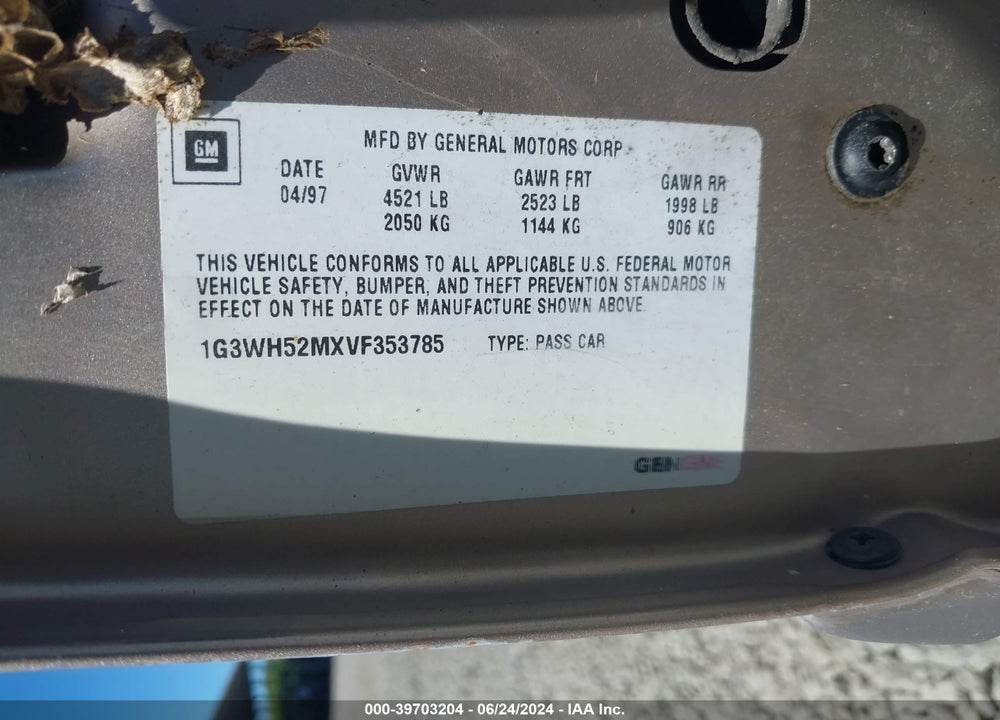 1997 OLDSMOBILE CUTLASS SUPREME SERIES I VIN: 1G3WH52MXVF353785