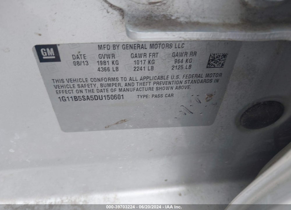 2013 CHEVROLET MALIBU 1LS VIN: 1G11B5SA5DU150601