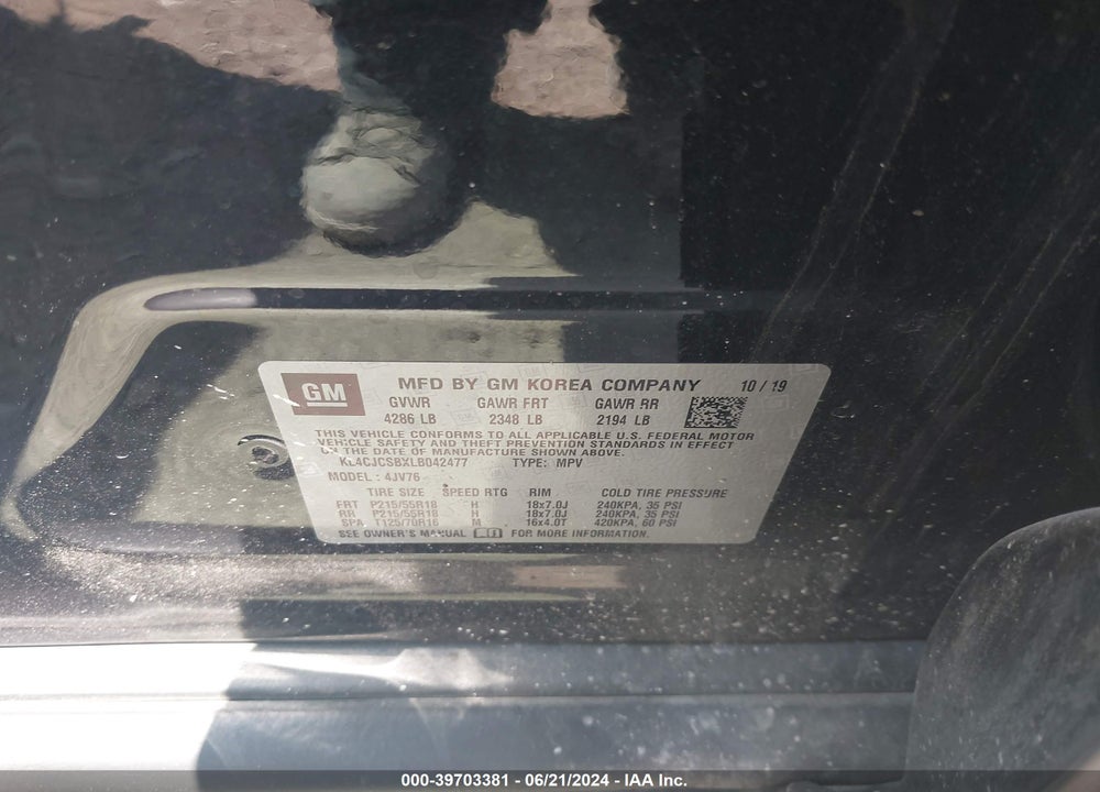 2020 BUICK ENCORE FWD ESSENCE VIN: KL4CJCSBXLB042477