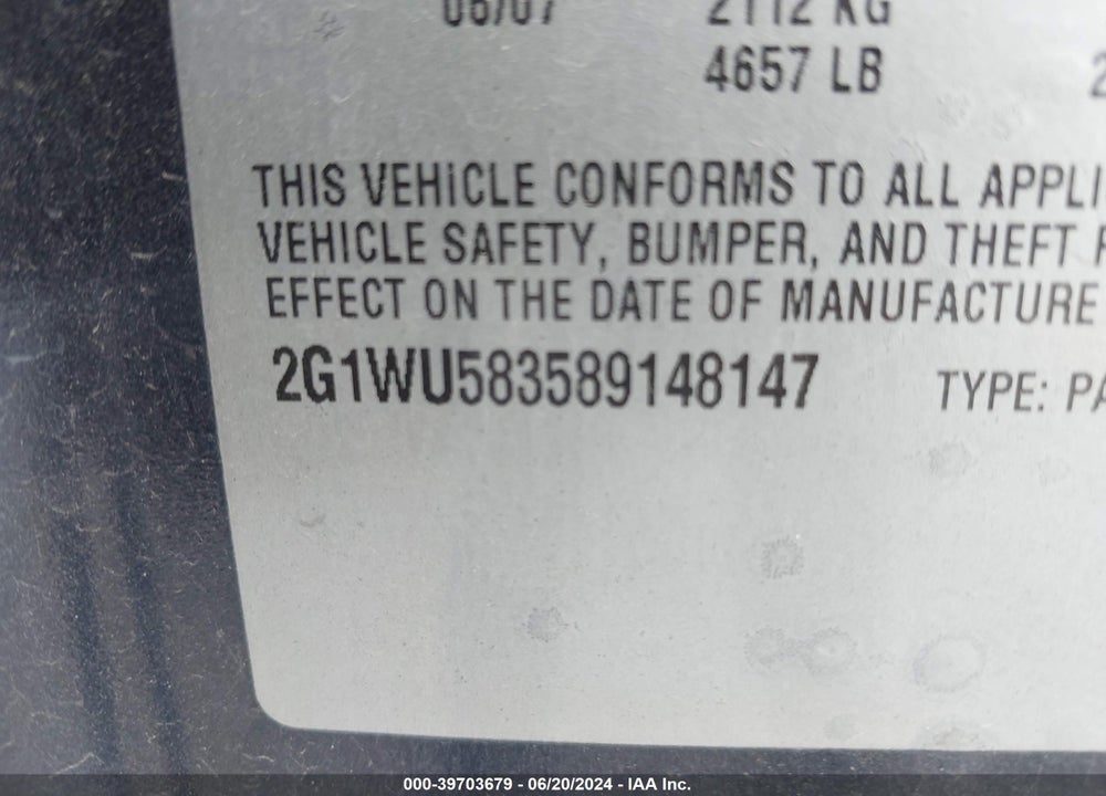 2008 CHEVROLET IMPALA LTZ VIN: 2G1WU583589148147