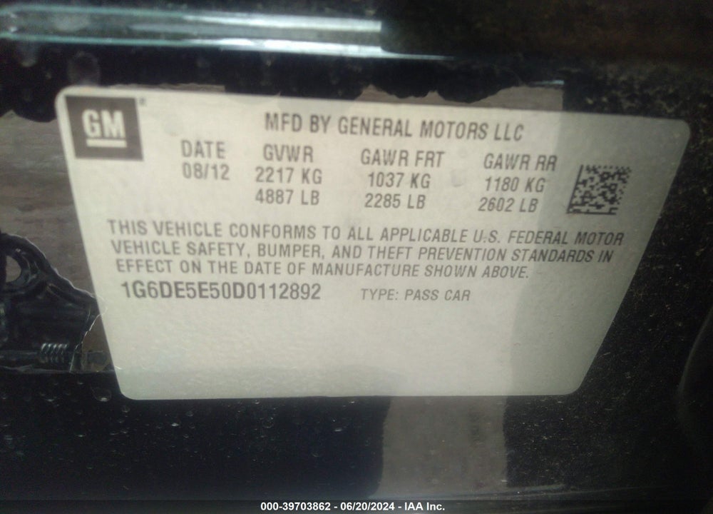 2013 CADILLAC CTS LUXURY VIN: 1G6DE5E50D0112892