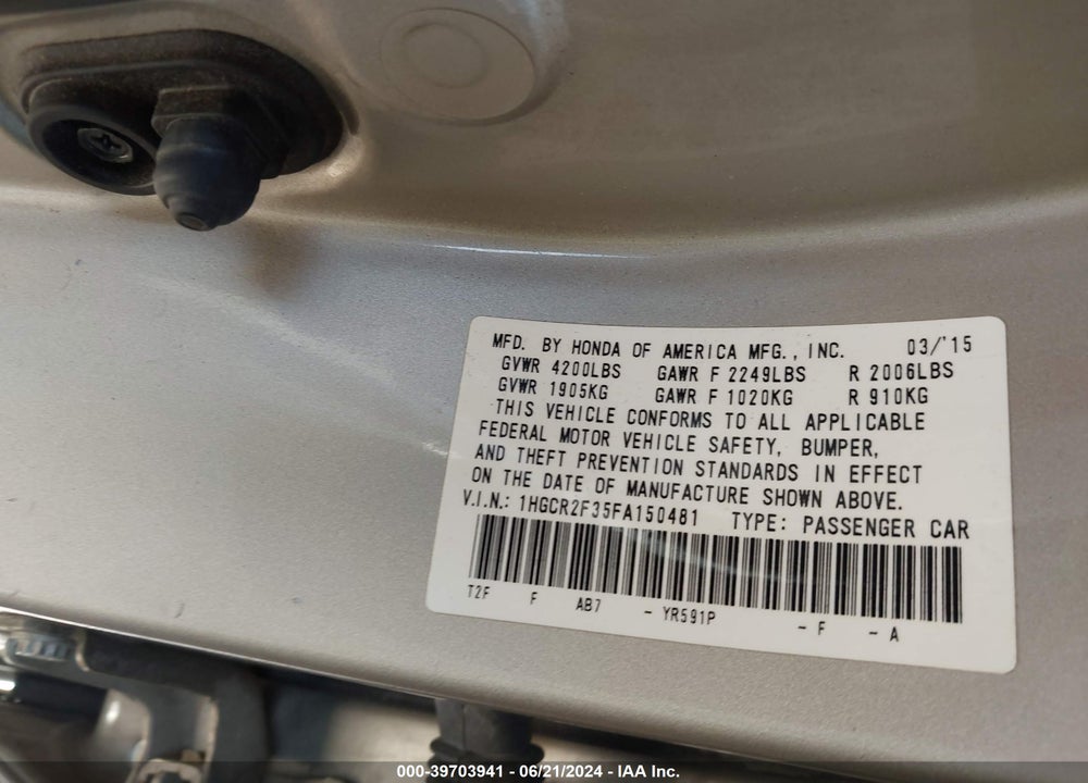 2015 HONDA ACCORD LX VIN: 1HGCR2F35FA150481