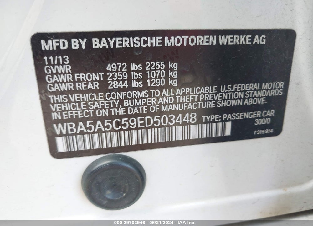 2014 BMW 528I VIN: WBA5A5C59ED503448