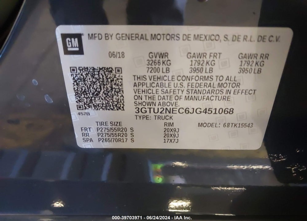 2018 GMC SIERRA 1500 SLT VIN: 3GTU2NEC6JG451068