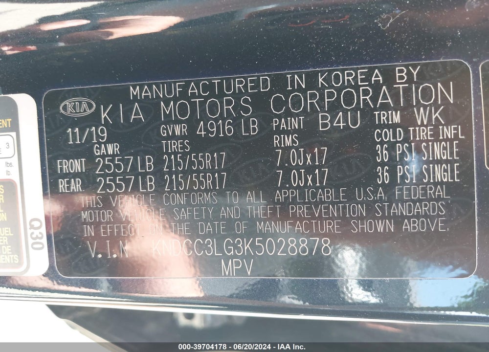 2019 KIA NIRO EV EX VIN: KNDCC3LG3K5028878