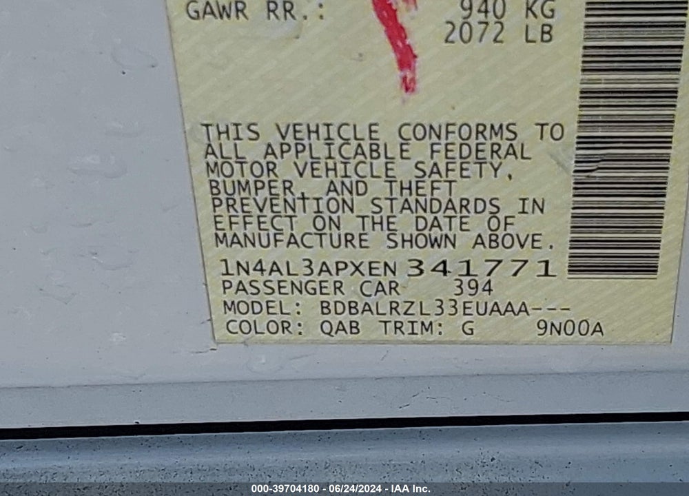 2014 NISSAN ALTIMA 2.5 S VIN: 1N4AL3APXEN341771