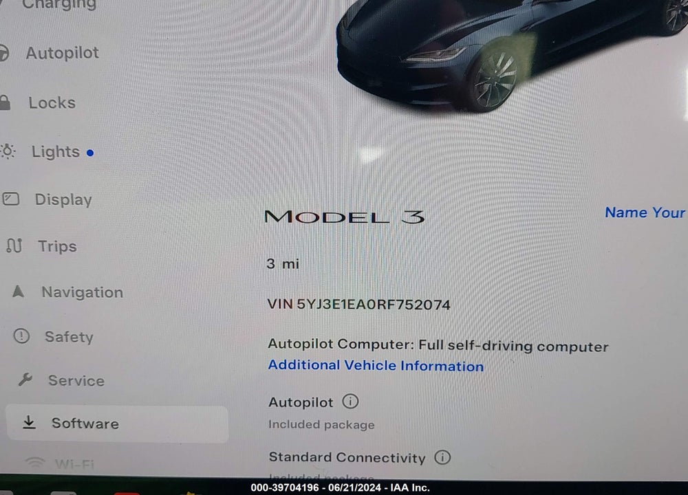 2024 TESLA MODEL 3 REAR-WHEEL DRIVE VIN: 5YJ3E1EA0RF752074