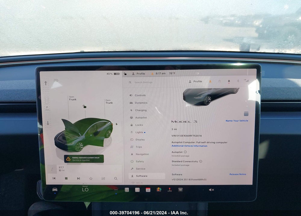 2024 TESLA MODEL 3 REAR-WHEEL DRIVE VIN: 5YJ3E1EA0RF752074