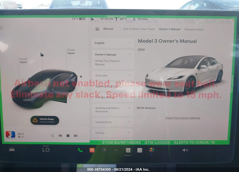 2024 TESLA MODEL 3 REAR-WHEEL DRIVE VIN: 5YJ3E1EA1RF748065
