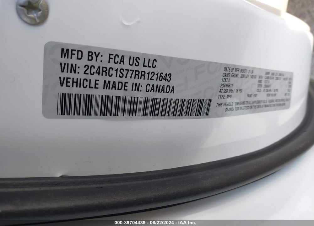 2024 CHRYSLER PACIFICA HYBRID SELECT VIN: 2C4RC1S77RR121643