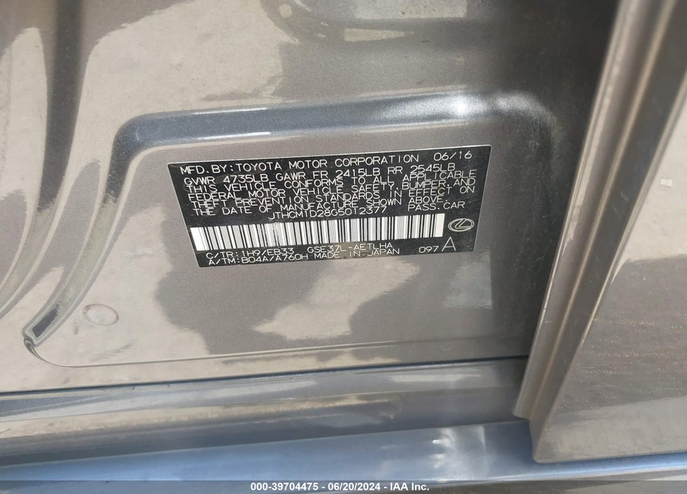 2016 LEXUS IS 300 VIN: JTHCM1D28G5012377