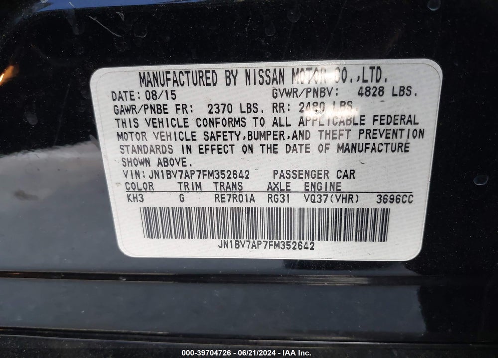 2015 INFINITI Q50 VIN: JN1BV7AP7FM352642