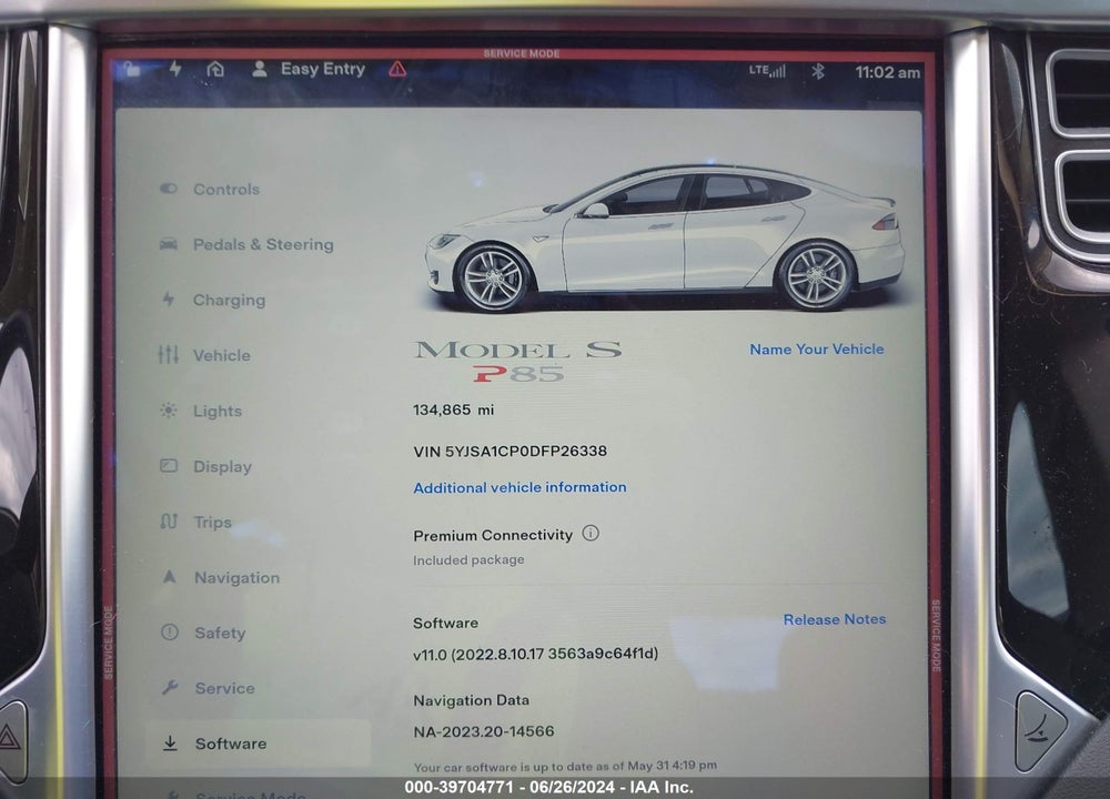 2013 TESLA MODEL S PERFORMANCE VIN: 5YJSA1CP0DFP26338