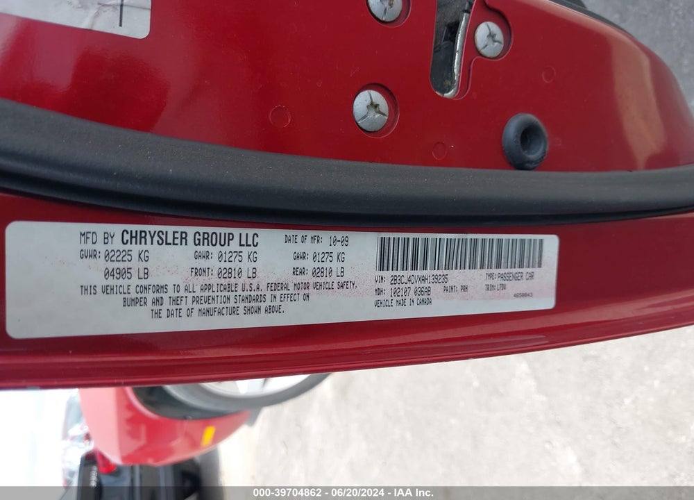 2010 DODGE CHALLENGER SE VIN: 2B3CJ4DVXAH139235