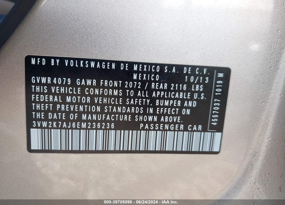 2014 VOLKSWAGEN JETTA 2.0L S VIN: 3VW2K7AJ6EM236236