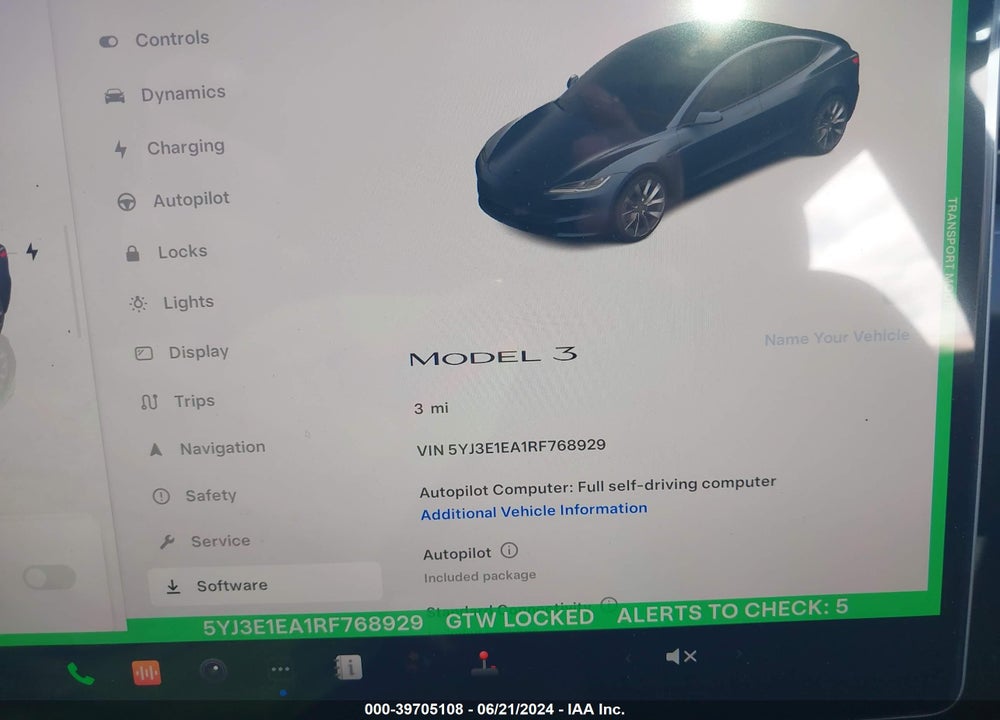 2024 TESLA MODEL 3 REAR-WHEEL DRIVE VIN: 5YJ3E1EA1RF768929