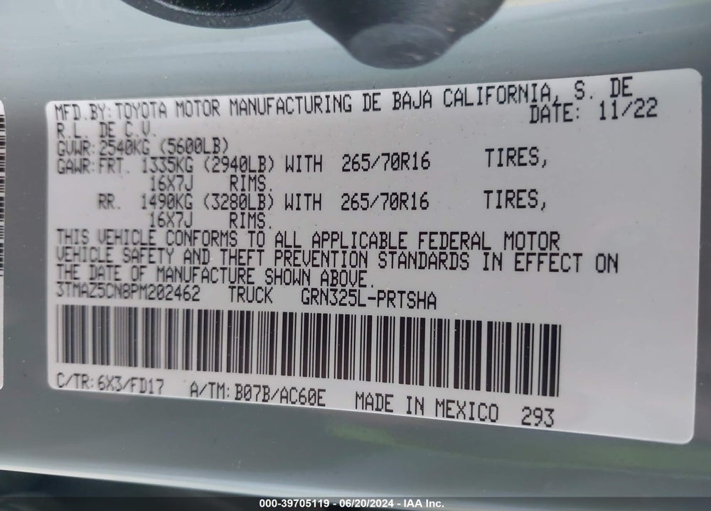 2023 TOYOTA TACOMA TRD OFF ROAD VIN: 3TMAZ5CN8PM202462