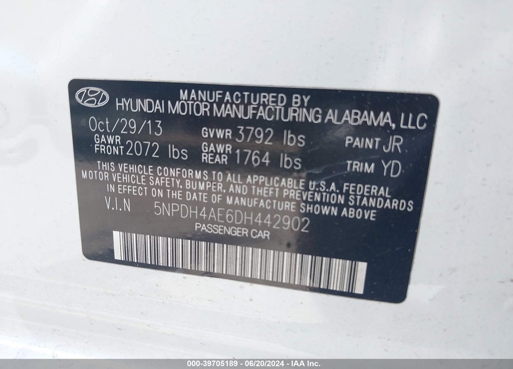 2013 HYUNDAI ELANTRA GLS VIN: 5NPDH4AE6DH442902