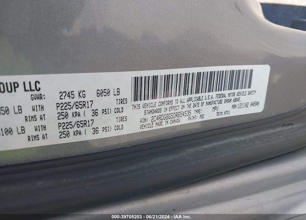 2013 DODGE GRAND CARAVAN SE VIN: 2C4RDGBG5DR654535