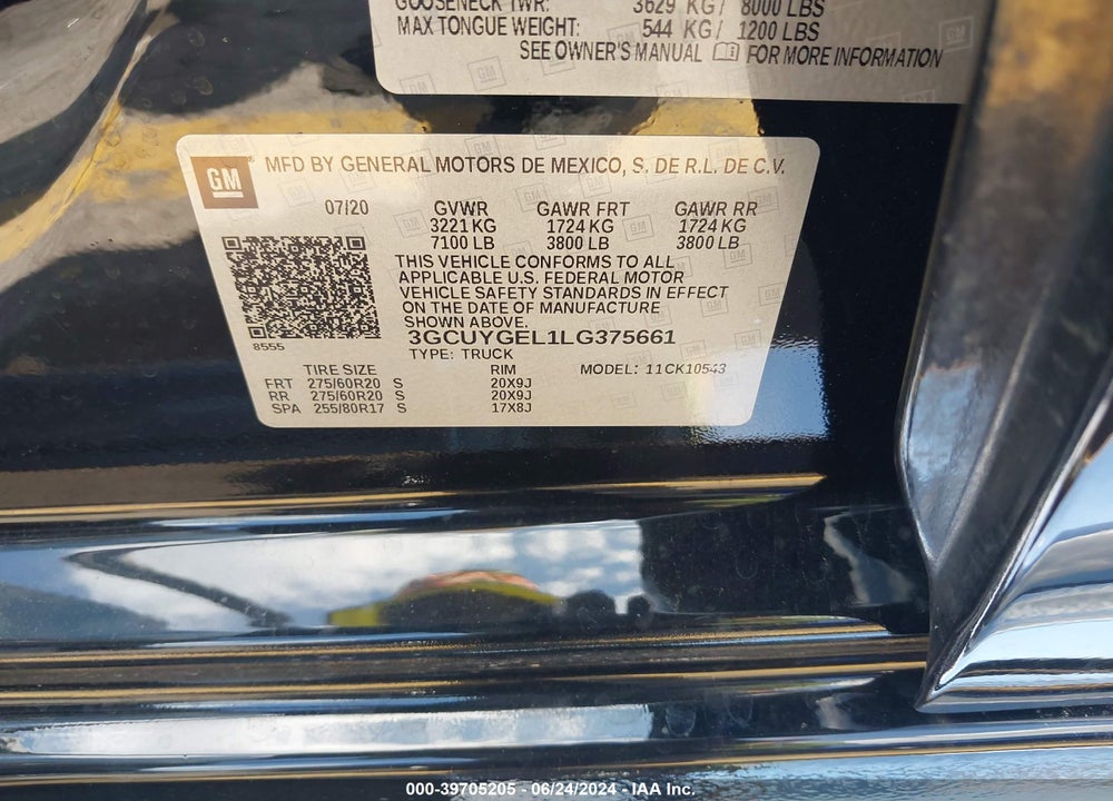 2020 CHEVROLET SILVERADO 1500 4WD SHORT BED LTZ VIN: 3GCUYGEL1LG375661