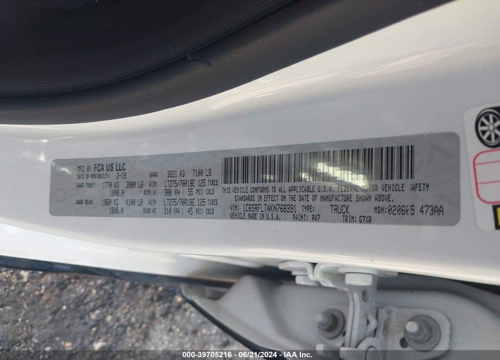 2019 RAM 1500 VIN: 1C6SRFLT4KN768391