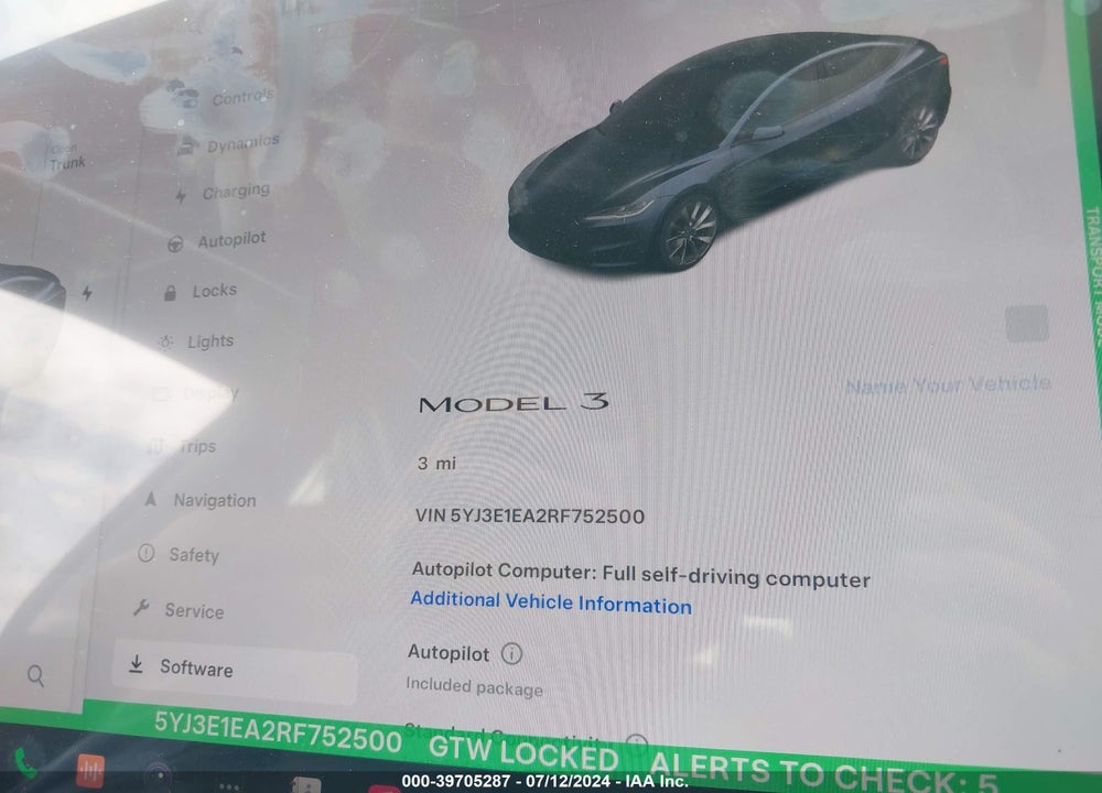 2024 TESLA MODEL 3 REAR-WHEEL DRIVE VIN: 5YJ3E1EA2RF752500