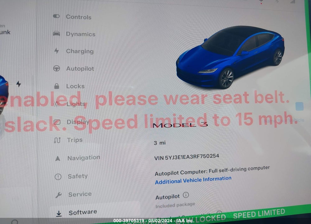 2024 TESLA MODEL 3 REAR-WHEEL DRIVE VIN: 5YJ3E1EA3RF750254