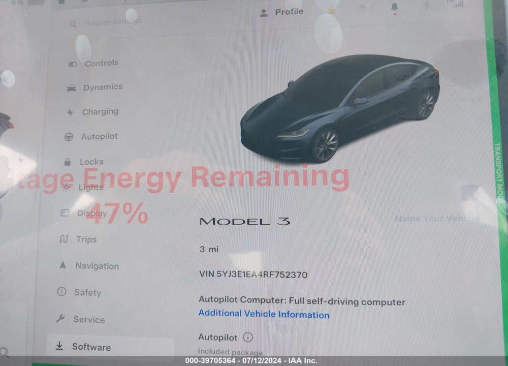 2024 TESLA MODEL 3 REAR-WHEEL DRIVE VIN: 5YJ3E1EA4RF752370