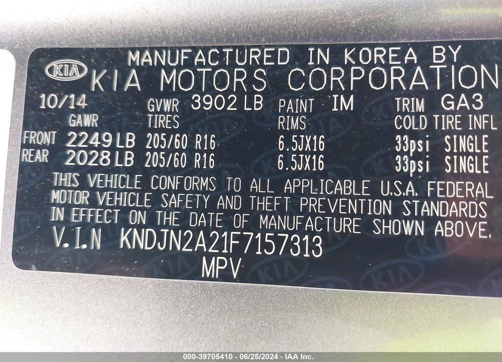 2015 KIA SOUL VIN: KNDJN2A21F7157313