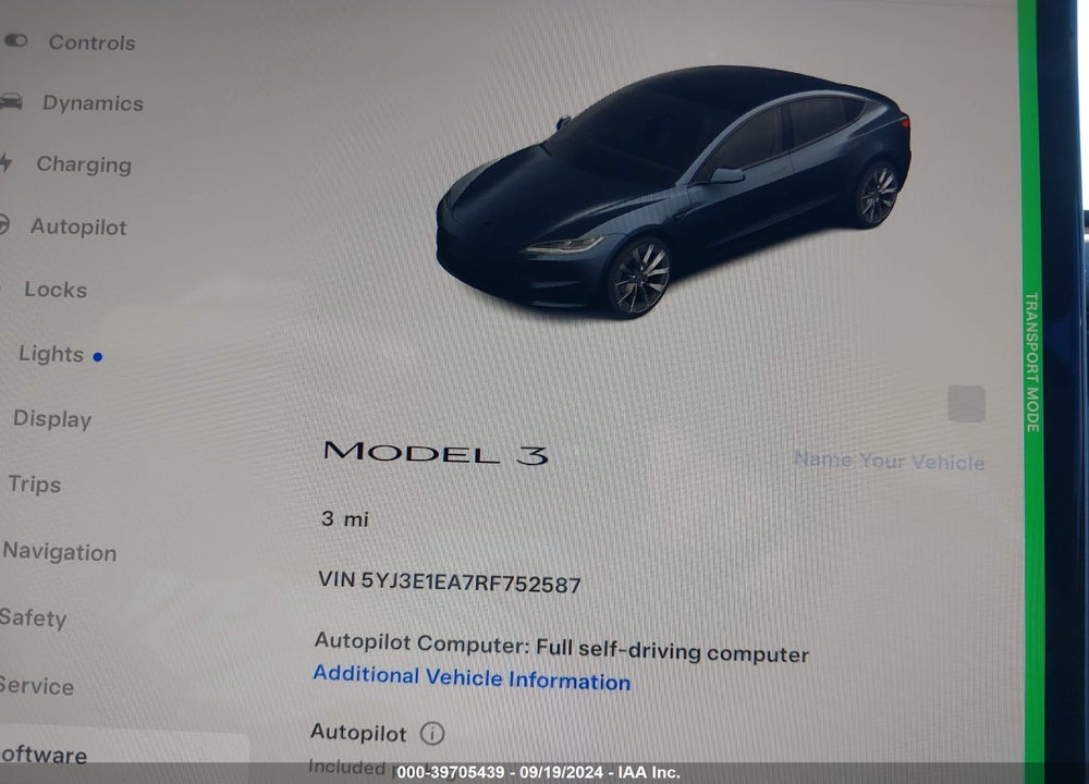 2024 TESLA MODEL 3 REAR-WHEEL DRIVE VIN: 5YJ3E1EA7RF752587