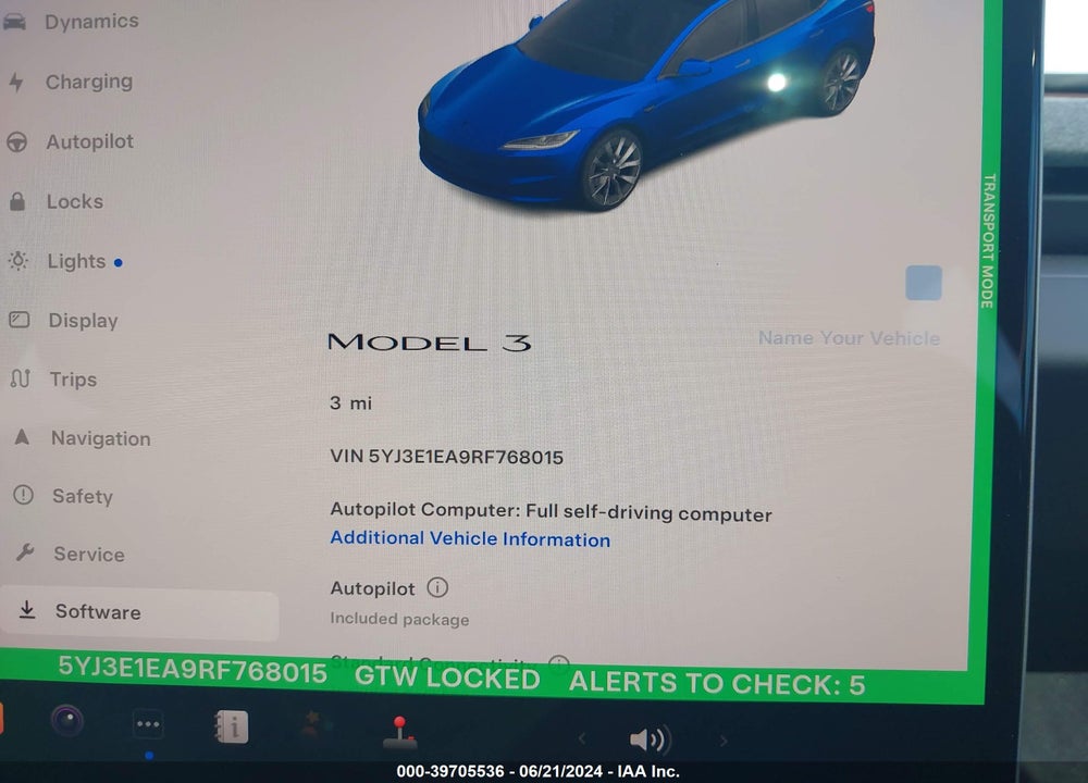 2024 TESLA MODEL 3 REAR-WHEEL DRIVE VIN: 5YJ3E1EA9RF768015