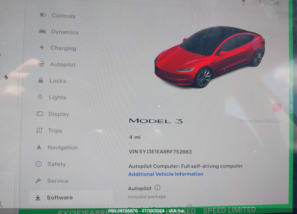 2024 TESLA MODEL 3 REAR-WHEEL DRIVE VIN: 5YJ3E1EA8RF752663