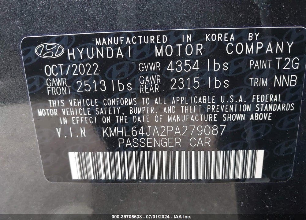 2023 HYUNDAI SONATA SEL VIN: KMHL64JA2PA279087