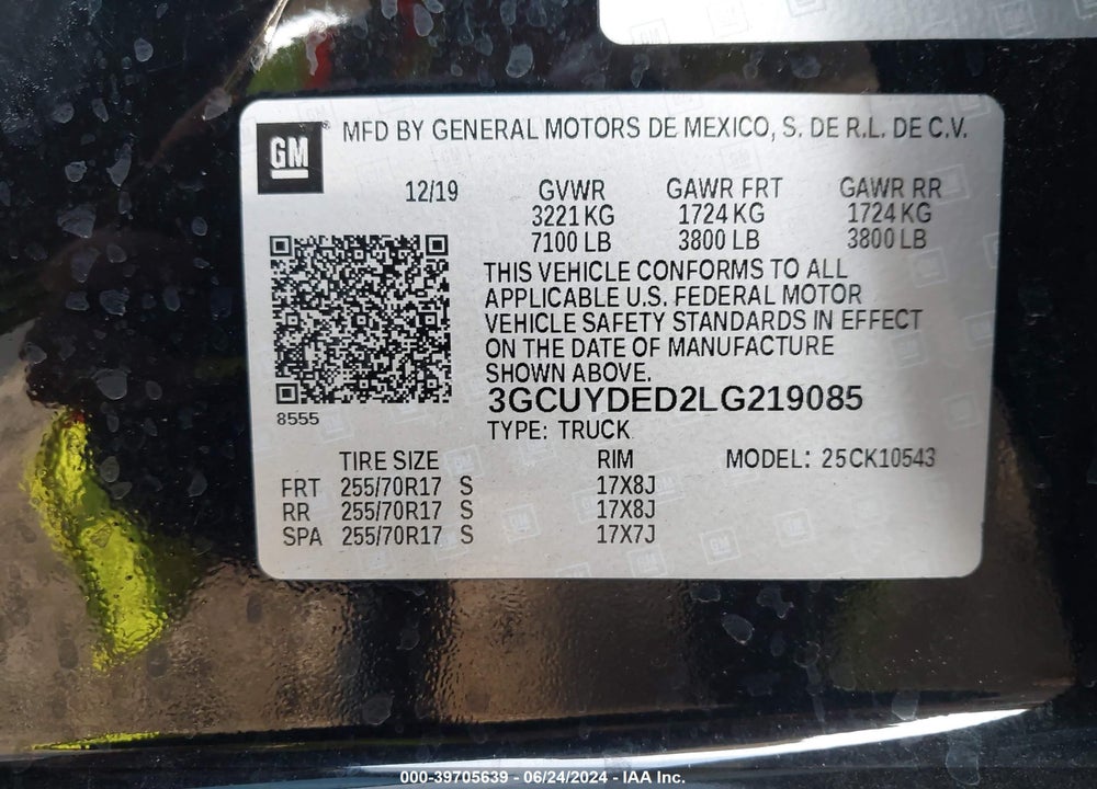 2020 CHEVROLET SILVERADO 1500 4WD SHORT BED LT VIN: 3GCUYDED2LG219085