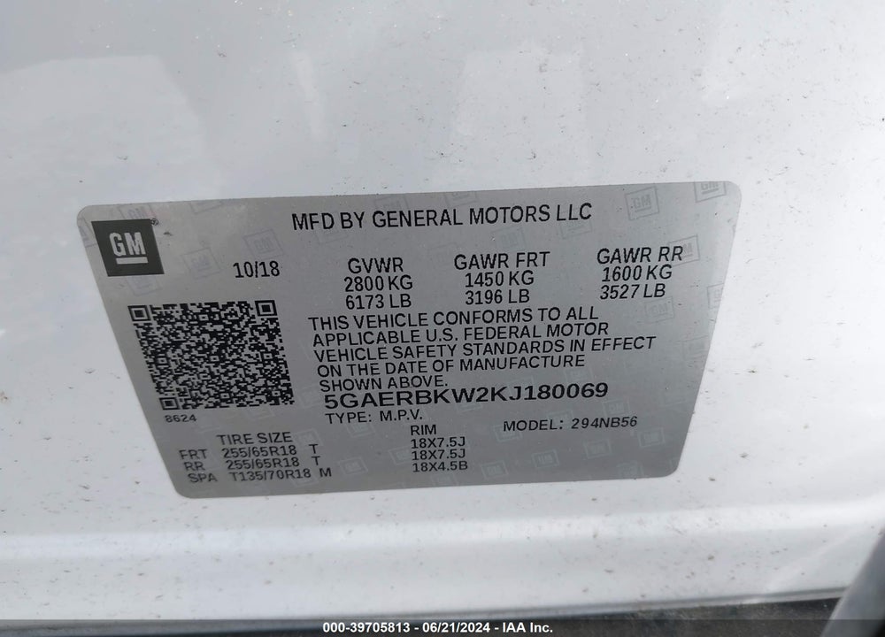 2019 BUICK ENCLAVE FWD ESSENCE VIN: 5GAERBKW2KJ180069