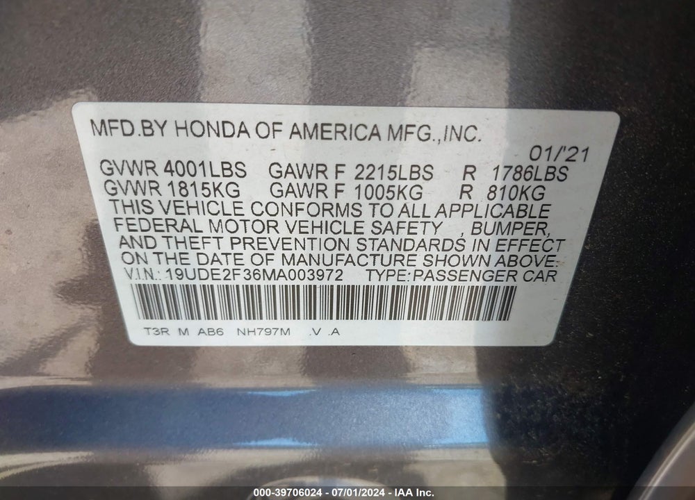 2021 ACURA ILX STANDARD VIN: 19UDE2F36MA003972