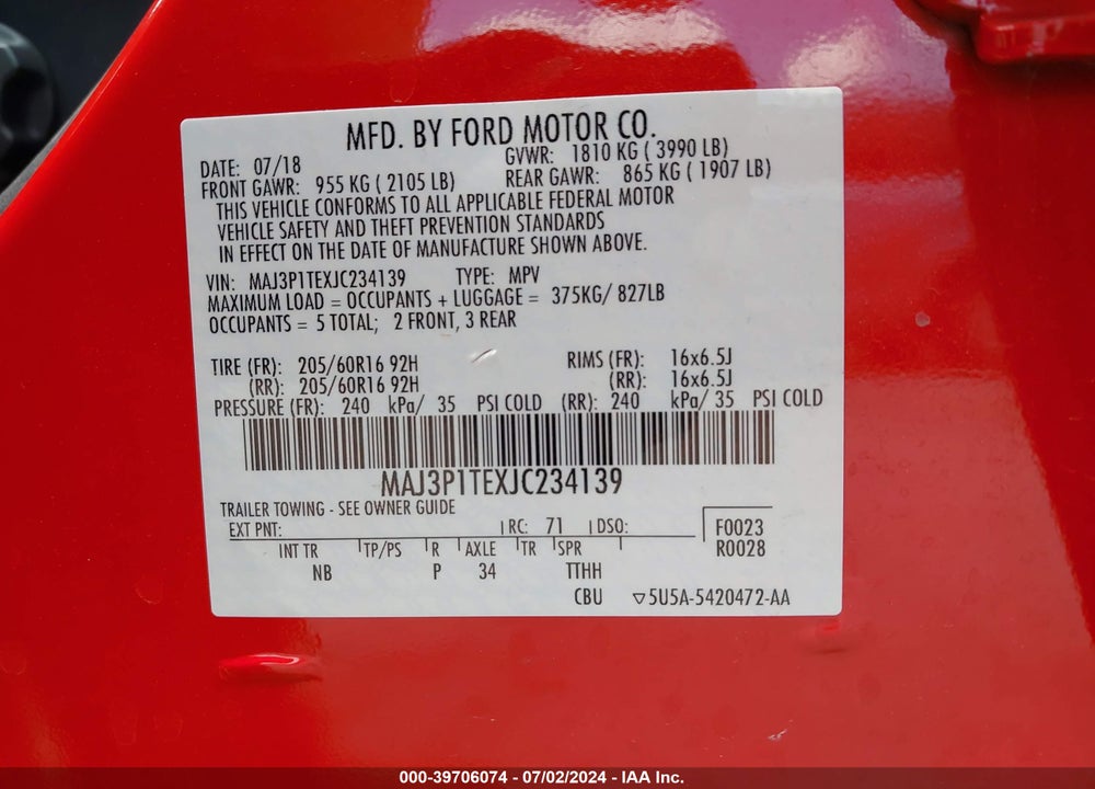 2018 FORD ECOSPORT SE VIN: MAJ3P1TEXJC234139