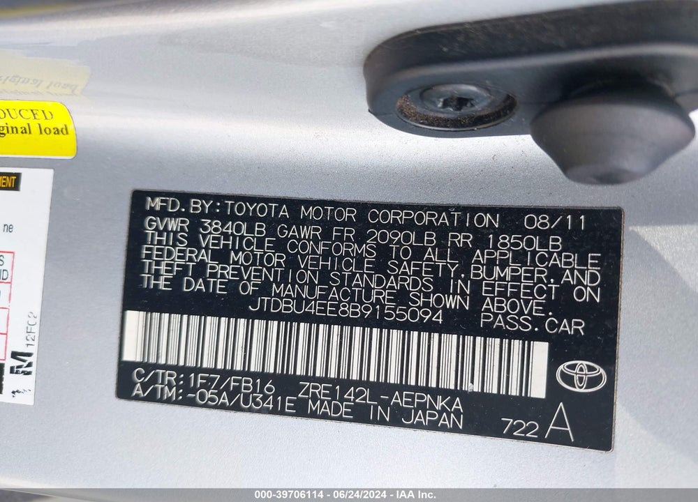 2011 TOYOTA COROLLA LE VIN: JTDBU4EE8B9155094